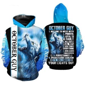 Custom Personalized Birthday October Guy Wolf Hoodie