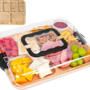 CARLA HOME Bamboo Charcuterie Board with Lid & Handle ideal Gift for Kitchen, Party & Picnic (6 Compartments)