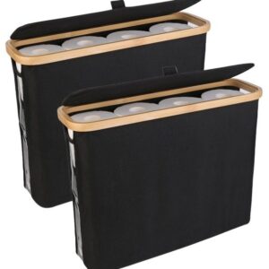 CARLA HOME 2 pack Toilet Paper Storage Basket Holds Up to 12 Rolls with Bamboo Lid and Handle for RV Closet (Black)